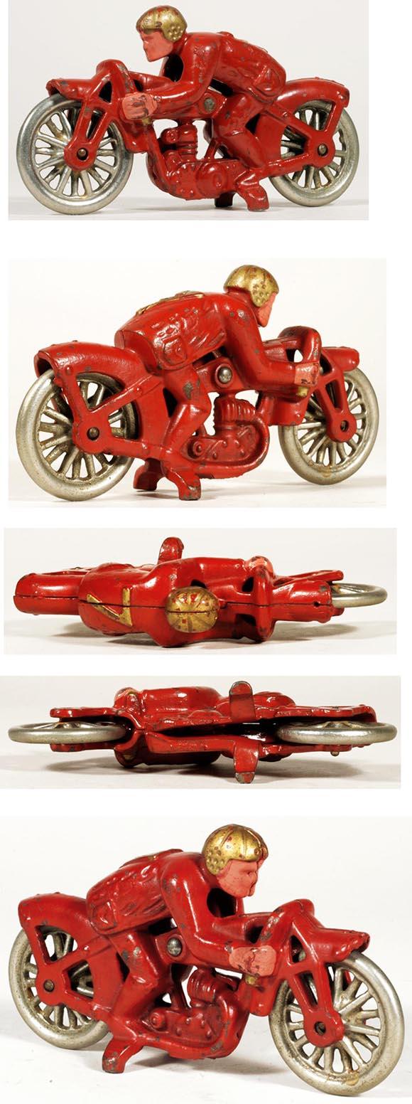 c.1933 Hubley, Cast Iron Hill Climber #7 Motorcycle Red